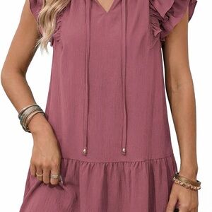 Elegant Mauve Dress with Ruffled Sleeves